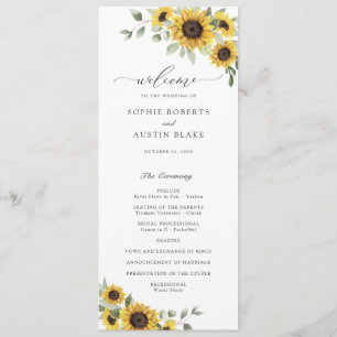 Sunflowers Greenery Olive Leaves Rustic Wedding Programme