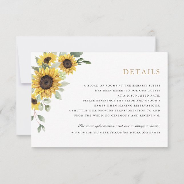 Sunflowers Greenery Olive Leaves Wedding Details Invitation (Front)