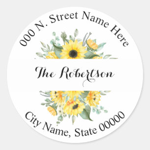 Sunflowers Greenery Return Address Classic Round Sticker