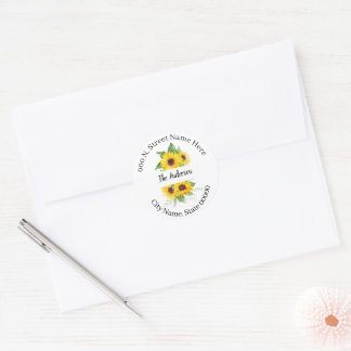 Sunflowers Greenery Return Address Classic Round Sticker