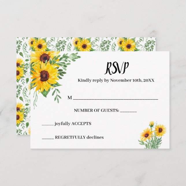 Sunflowers Greenery RSVP Wedding Response Card (Front/Back)
