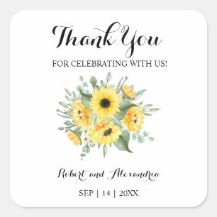 Sunflowers Greenery Thank You for Coming Wedding Square Sticker
