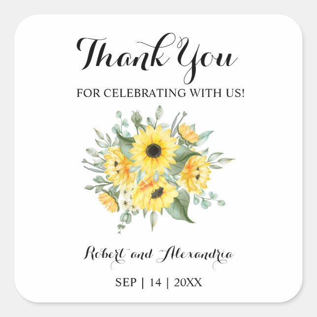 Sunflowers Greenery Thank You for Coming Wedding Square Sticker (Front)
