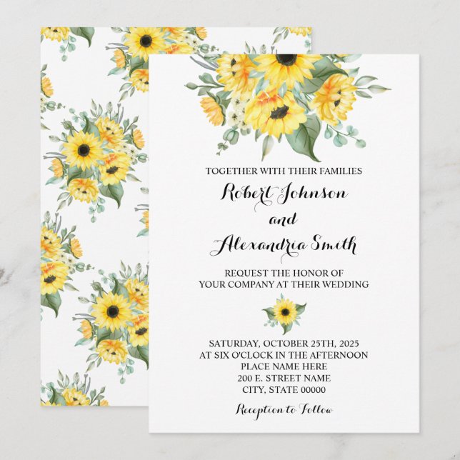 Sunflowers Greenery Wedding Country Chic Invitation (Front/Back)