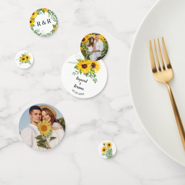 Sunflowers Greenery Wedding Reception Confetti (Group)