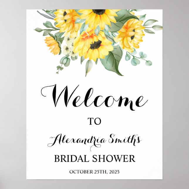 Sunflowers Greenery Welcome Bridal Shower Sign (Front)