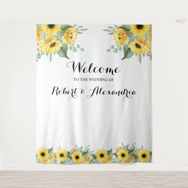 Sunflowers Greenery Welcome Wedding Tapestry (Front)
