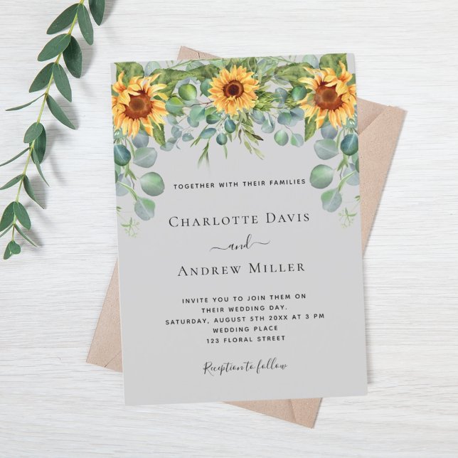 Sunflowers grey eucalyptus greenery invitation (Creator Uploaded)