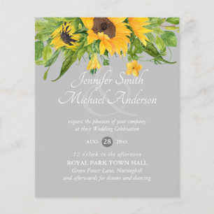 Sunflowers Grey Yellow Floral Wedding Invite