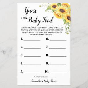 Sunflowers Guess the Baby Food Shower Game Card