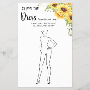 Sunflowers Guess the Dress Bridal Shower Game Card