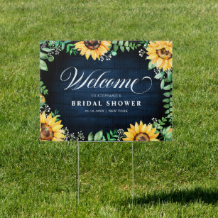 Sunflowers gypsophila Navy Bridal Shower Welcome Garden Sign