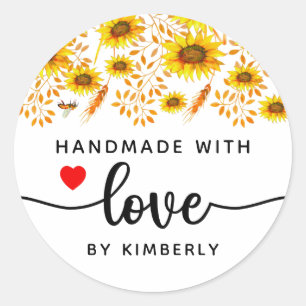 Sunflowers Handmade with Love Classic Round Sticker