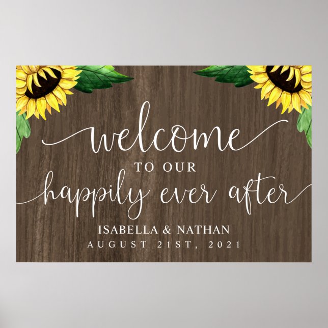 Sunflowers Happily Ever After Wedding Welcome Sign (Front)
