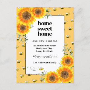 Sunflowers happy bumble bees new home moving holiday postcard