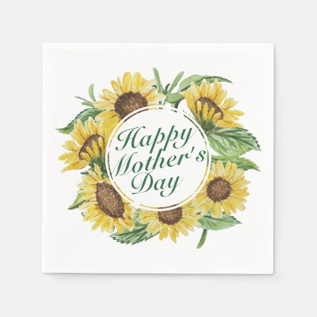 Sunflowers Happy Mother's Day Floral Frame Napkin (Front)