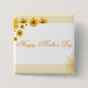 Sunflowers Happy Mother's Day Floral Greeting 15 Cm Square Badge