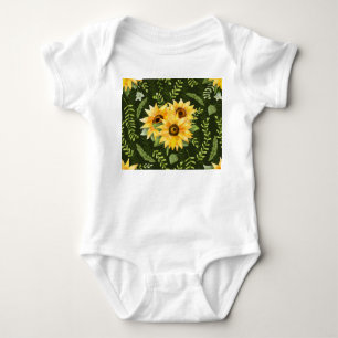 Sunflowers Herbs Leaves Watercolor Pattern Baby Bodysuit