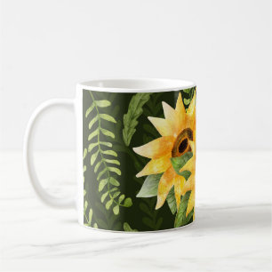 Sunflowers Herbs Leaves Watercolor Pattern Coffee Mug