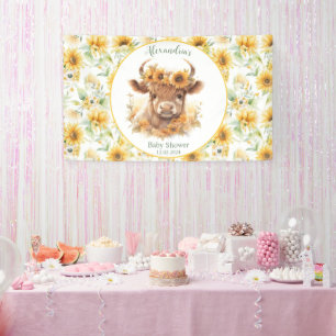 Sunflowers Highland Cow Baby Shower Banner