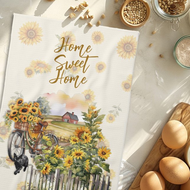 Sunflowers Homestead Farmhouse Scene Tea Towel (Creator Uploaded)