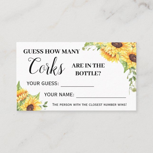 Sunflowers How many Corks Bridal Shower game card (Front)