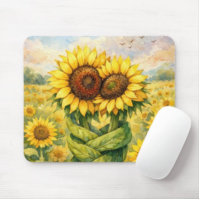 Sunflowers Hugging Each Other Mouse Mat (With Mouse)