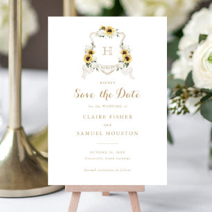 Sunflowers Hydrangea Greenery Crest Save the Date Invitation