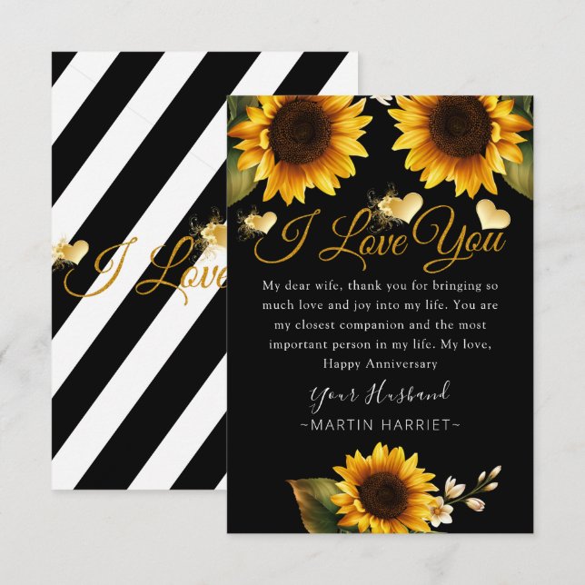 Sunflowers I Love You Anniversary Card For Wife (Front/Back)