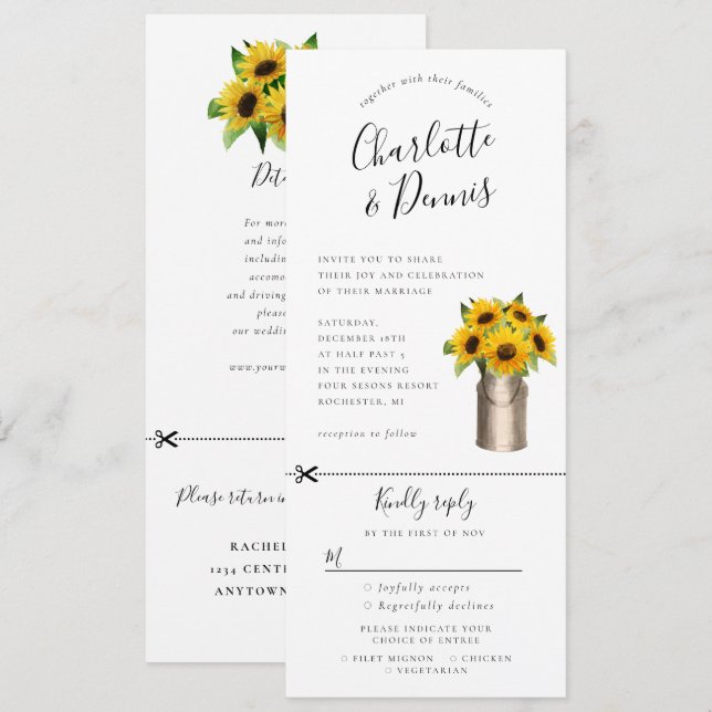 Sunflowers i milkbucket invitation w rsvp attached (Front/Back)