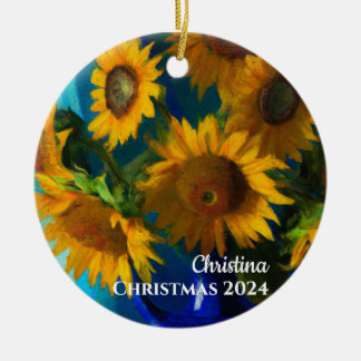 Sunflowers.in a Blue Vase personalised Ornament
