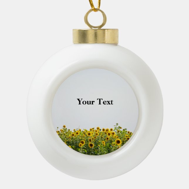 Sunflowers in a Field Ceramic Ball Christmas Ornament (Front)