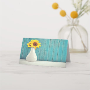 Sunflowers in a vase place card