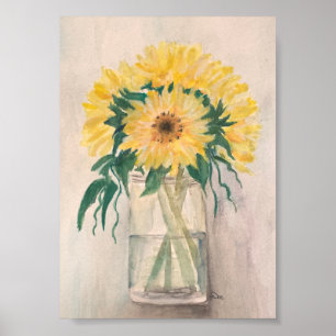 Sunflowers in a Vase Premium Canvas Poster (5x7)