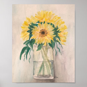 Sunflowers in a Vase Premium Canvas Poster (8x10)