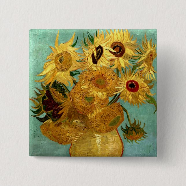 Sunflowers in a Vase Van Gogh Fine Art 15 Cm Square Badge (Front)