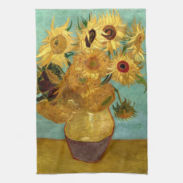 Sunflowers in a Vase Van Gogh Fine Art Tea Towel (Vertical)