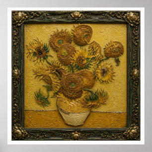 Sunflowers in an Ornate Frame Vintage Floral Wal Poster