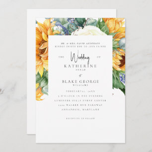 Sunflowers in Bloom White Wedding Invitation