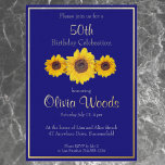 Sunflowers in  blue -  50th birthday<br><div class="desc">Sunflowers against a deep blue background . Invitation to a 50th birthday celebration. This trendy deep blue, as well as the real foil name and frame, creates a pleasing contrast with the yellow sunflowers... A bright and cheery invitation for the summer season. Make it unique by including the specifics of...</div>