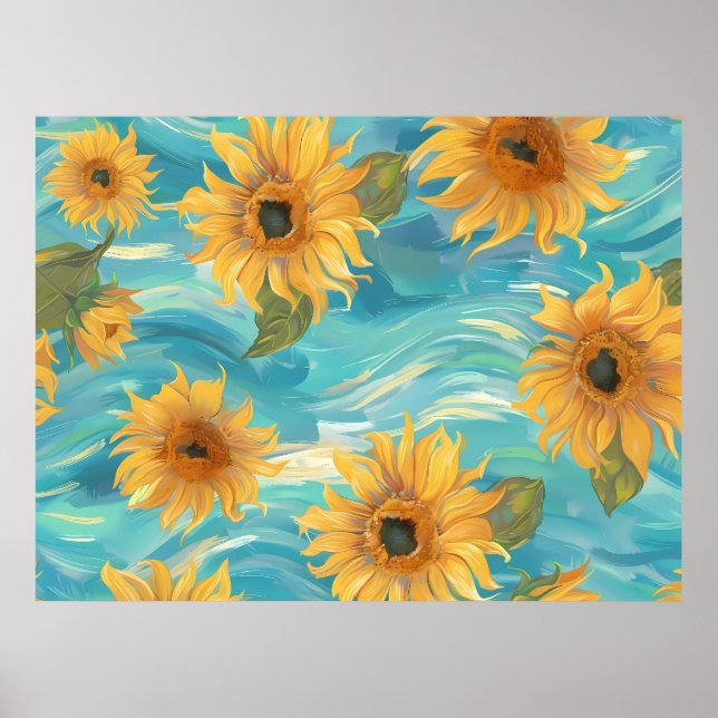 Sunflowers In Blue Poster (Front)