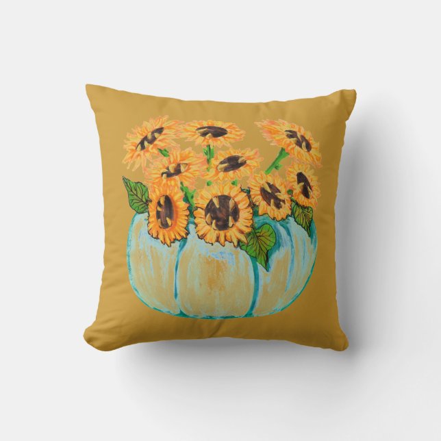 sunflowers in blue pumpkin vase pillow (Front)