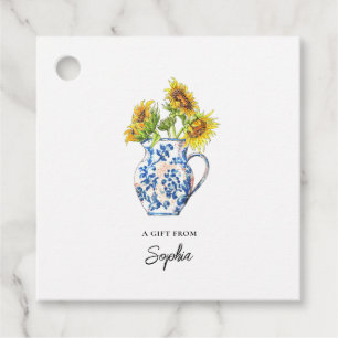 Sunflowers in blue & white vase gift tags