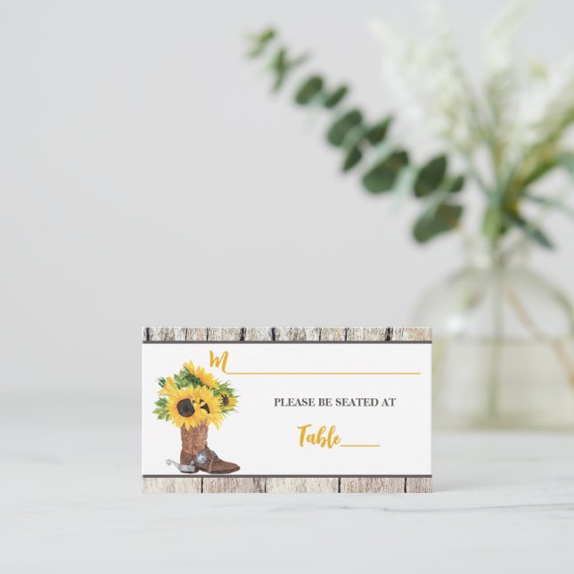 Sunflowers in Cowboy Boot Bridal Shower Place Card (Standing Front)