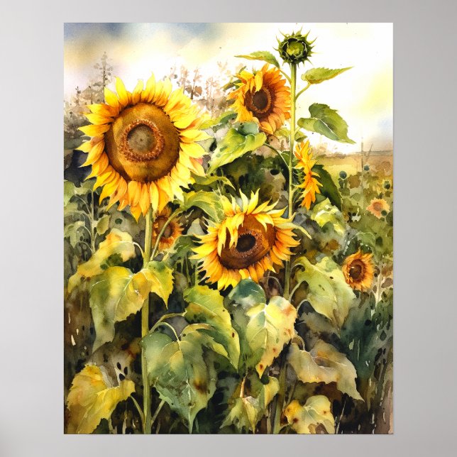 Sunflowers in Field Landscape Art Scene #SFS003 Poster (Front)