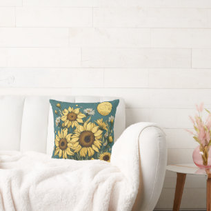 Sunflowers in Full Moon Van Gogh Style Floral Cushion