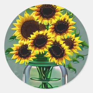 Sunflowers in Glass Jar Art Classic Round Sticker