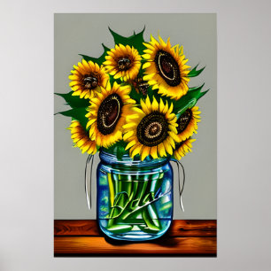 Sunflowers in Glass Vase Poster