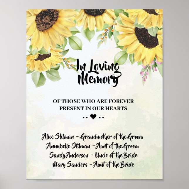 Sunflowers In Loving Memory Wedding Sign (Front)