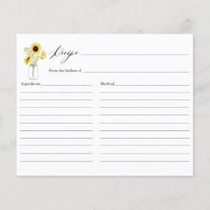 Sunflowers in Mason Jar Bridal Shower Recipe card